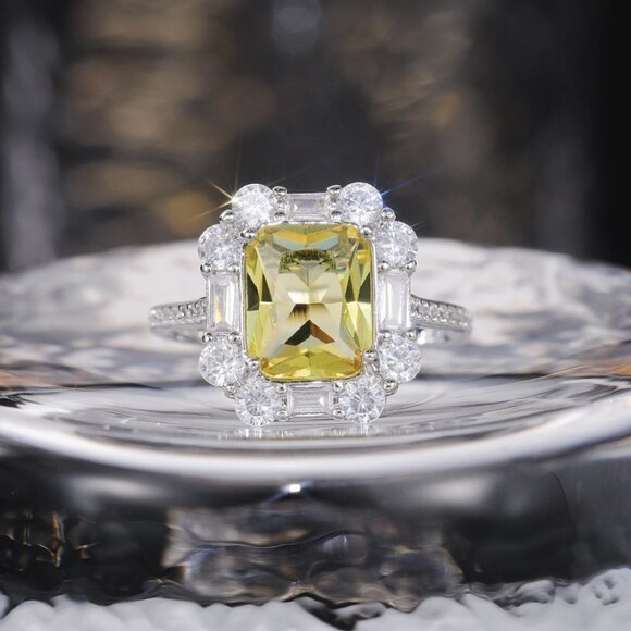 🌸Radiant Yellow Zircon Sumptuous Silver Luxury Rings Women, K924 - Picture 6 of 8